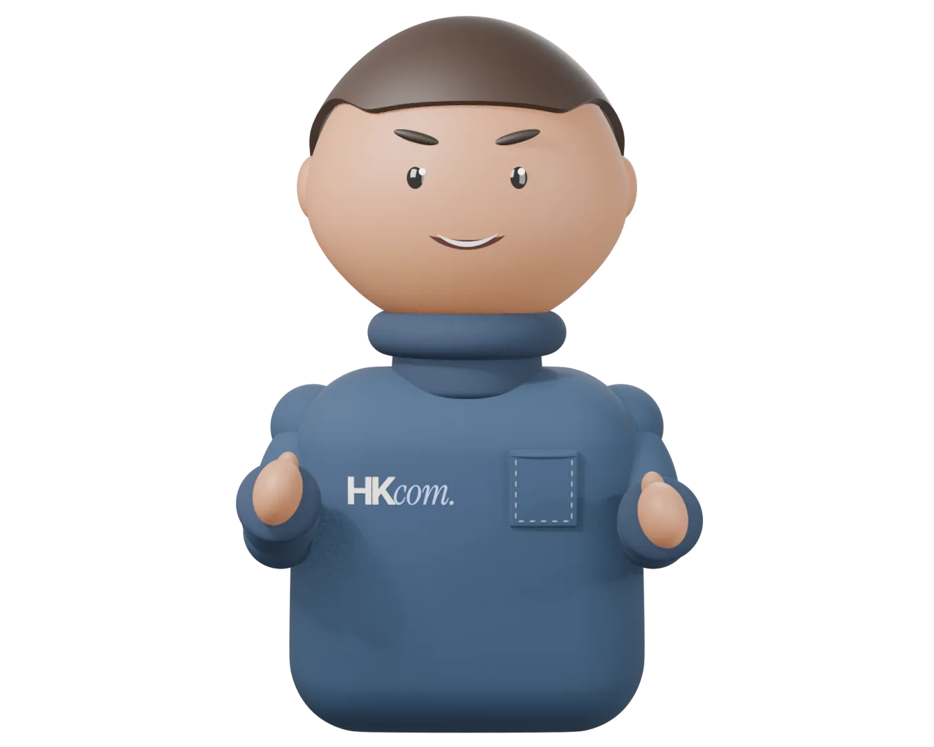 La mascotte HKCOM travaille sur son ordinateur